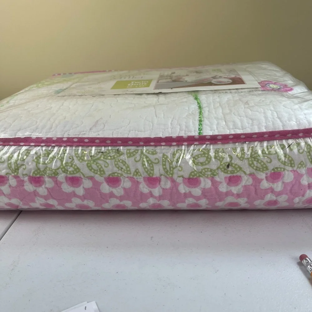 Maggie Miller Children's Twin Quilt 68x86 Pink Bird Floral Stripe Kids Bedding